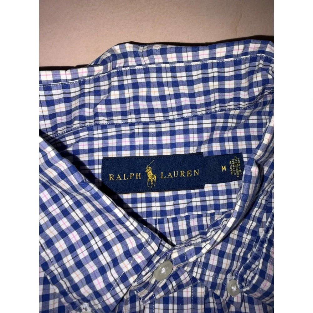 Polo Ralph Lauren Blue Plaid Button Down Mens Medium Long Sleeve